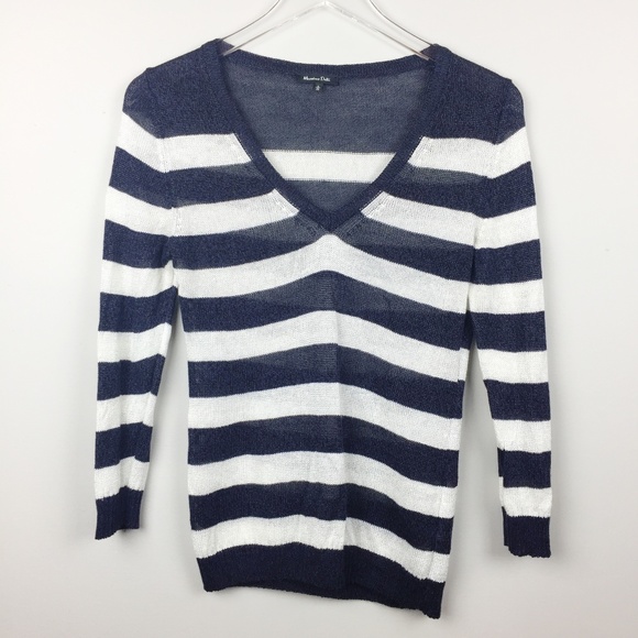 Massimo Dutti Sweaters - Massimo Dutti | Striped Linen V-Neck Sweater